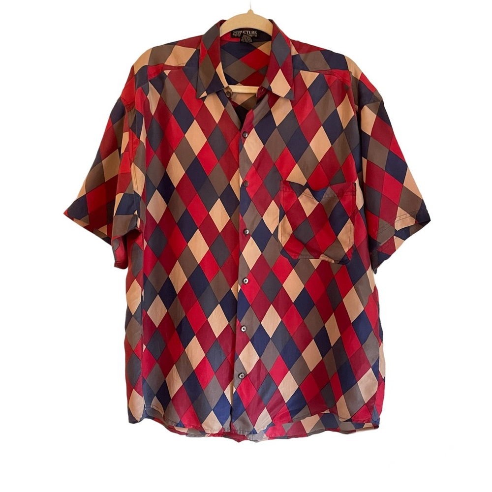 Structure Silk Button Down Short Sleeve Modern Pattern